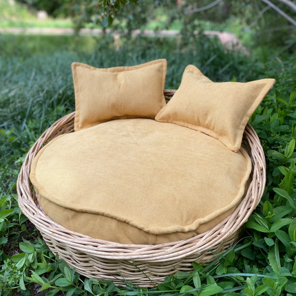 Cama mimbre natural circular pequeña