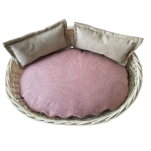 Cama pequeña ovalada mimbre marfil claro